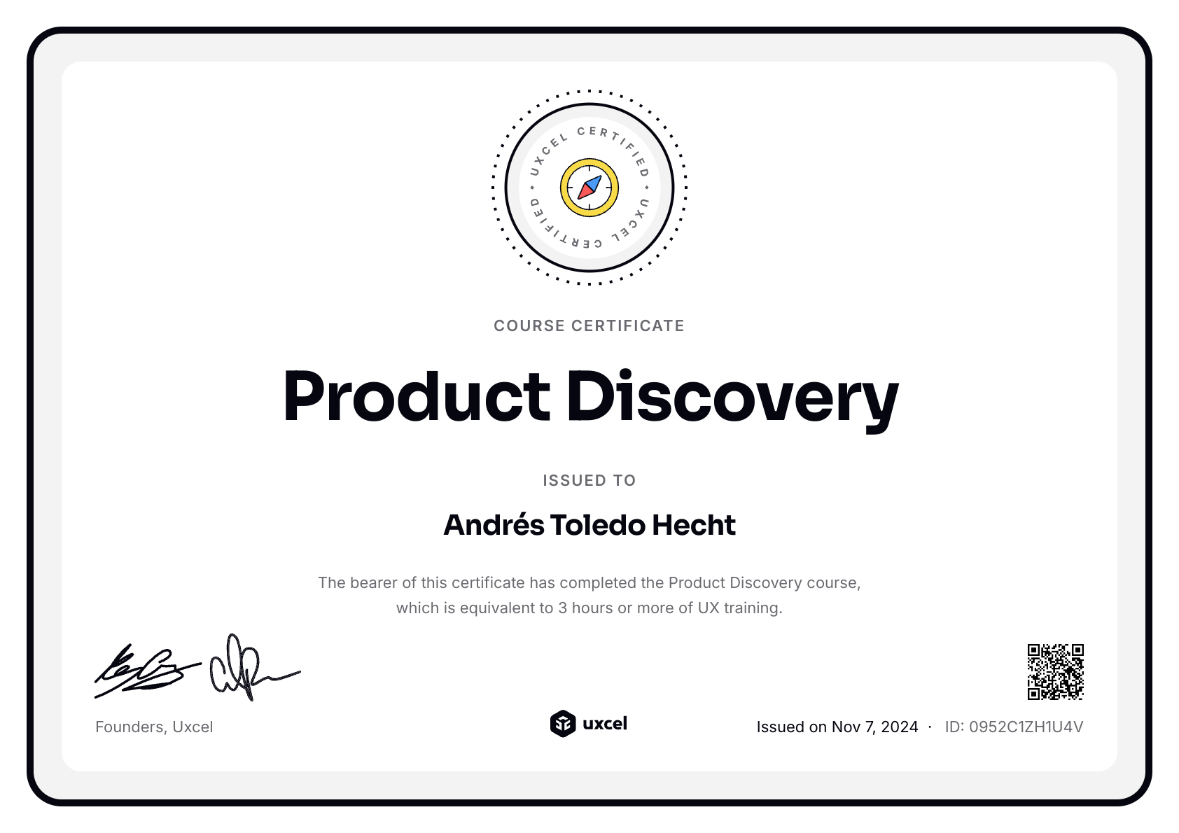 Andrés Toledo Hecht's certificate